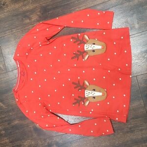 MINI BODEN reindeer christmas Tunic 11-12 red+white long sleeve polka dot Top